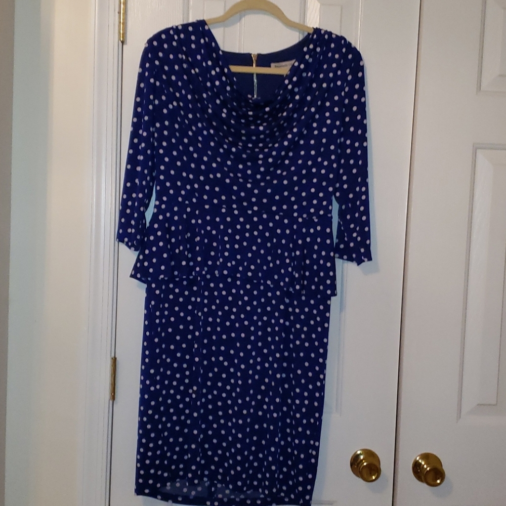 Amanda Charles Blue White Peplum Polka Dot Dress